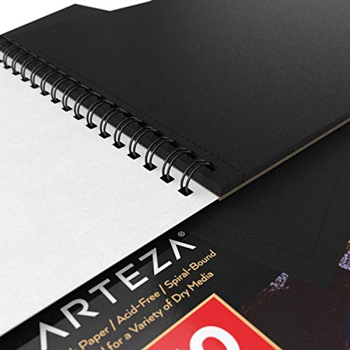 ARTEZA Black Paper Sketchbooks, 11 x 14 in, 2 Pack, 60 Sheets for Drawing