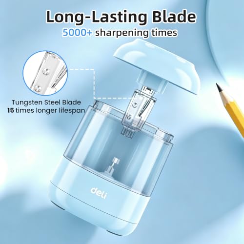 deli Electric Pencil Sharpener, Battery Operated, 6.5–8mm for Classroom - color: Blue