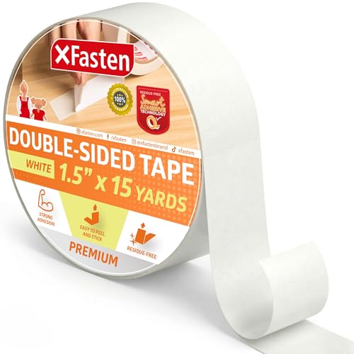 XFasten Double Sided Tape, Removable, 1.5-Inch by 15-Yards, Single Roll, Double Sided Adhesive Tape for Arts and Crafts, Woodworking, and Holding Down Carpets - Residue-Free - size: 1.5-Inches x 15-Yards (Single Pack)
