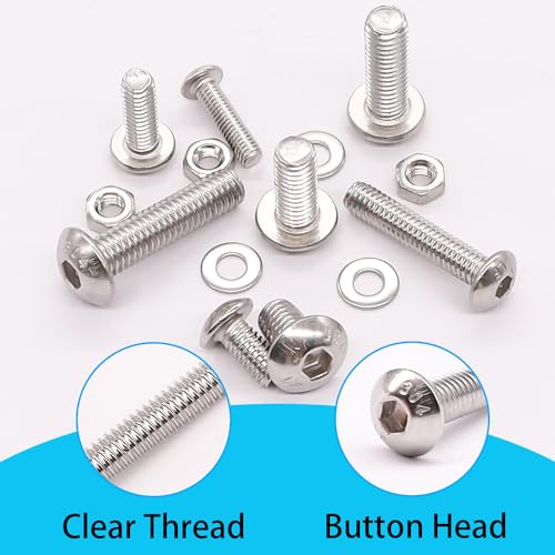 500PCS M3 M4 M5 Metric Screw Assortment Kit, 8-20mm Button Head Socket Cap Screws Bolts Nuts Washers Assortment Kit, 304 Stainless Steel Metric Bolts with 3 Hex Wrench - size: SS M3 M4 M5-500PCS