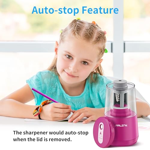 JARLINK Electric Pencil Sharpener, Heavy Duty Helical Blade, Auto Stop - color: Pink
