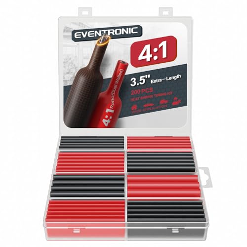 4:1 Heat Shrink Tubing Kit, 3.54" Extra Length 200 Pcs Adhesive Tubing - size: BlackRed