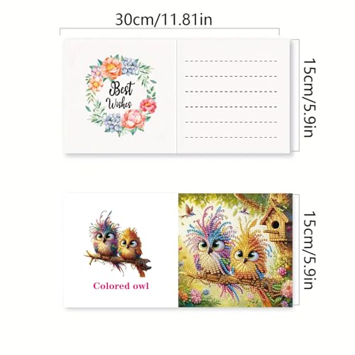 DDGYP 6 PCS Paper Folding DIY Diamond Art Greeting Cards Kit with Envelopes - color: Owl