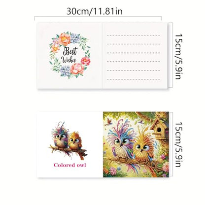 DDGYP 6 PCS Paper Folding DIY Diamond Art Greeting Cards Kit with Envelopes - color: Owl