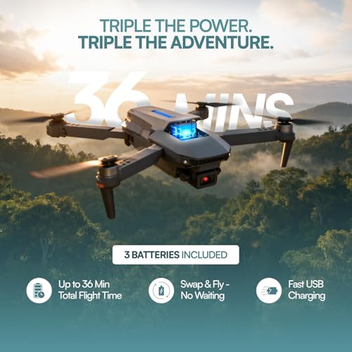 Falcon X 4K Camera Drone with Built-In Screen Remote Controller, WiFi FPV Foldable Quadcopter with 3 Batteries & Carrying Case – Beginner-Friendly Drone for Adults