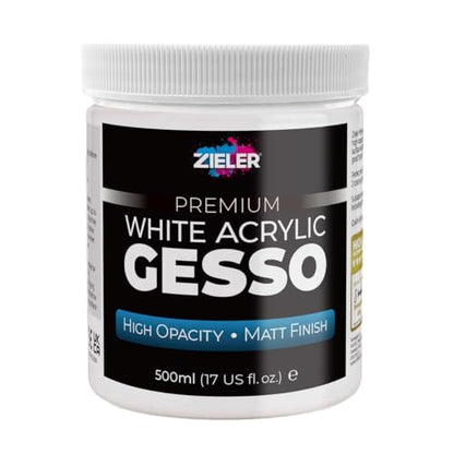 Zieler® Premium White Acrylic Gesso, Matte Finish, 500ml Jar