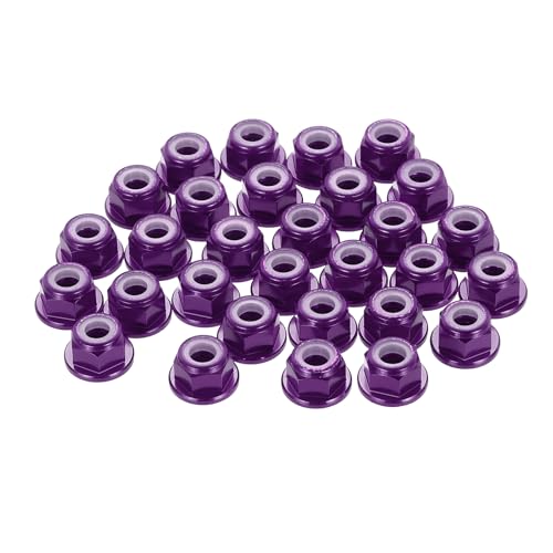 MECCANIXITY 30 Pcs M4 Flange Lock Nuts, Aluminum Nylon Locking Nuts, M4 x 0.7mm Hex Locking Serrated Nuts for RC Drone Quadcopter Motor Prop Adapter Fasteners, Purple - color: Purple, size: M4x0.7mm