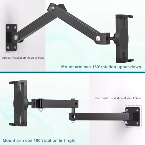 Mippko Foldable Wall Mount iPad Holder Tablet Mount Stand,360° Adjustable Tablet Holder,2-Stage Extendable Articulating Aluminum Alloy Arm,Compatible with 4.7~12.9" iPad/Nexus/e-Reader/Switch/iPhone