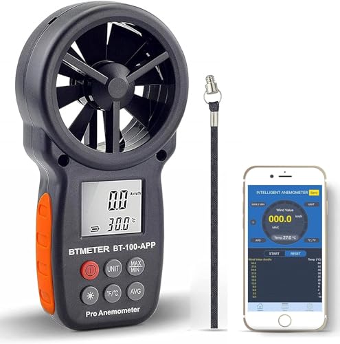 BTMETER BT-100APP Anemometer w/Wireless Bluetooth, Digital Handheld Wind Speed Meter for Wind Chill, Air Velocity, Temperature, Vane Anemometer Gauge - color: BT-100APP Anemometer