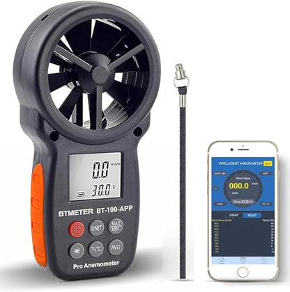 BTMETER BT-100APP Anemometer w/Wireless Bluetooth, Digital Handheld Wind Speed Meter for Wind Chill, Air Velocity, Temperature, Vane Anemometer Gauge - color: BT-100APP Anemometer