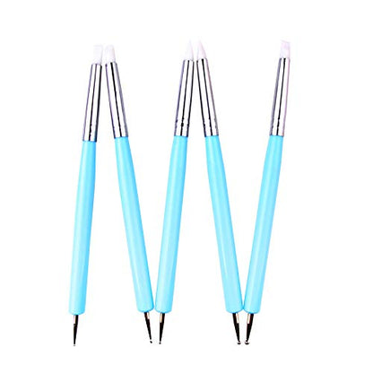 5 pcs/Set Soft Pottery Clay Tool Silicone & Stainless Steel Two Head Sculpting Polymer Modelling Shaper Art Tools Blue - size: 15cm