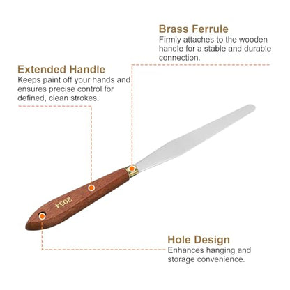 HARFINGTON 2pcs Palette Knife Painting Tool 5.12" x 0.79" Stainless Steel Teardrop Blade 9.45" Length Spatula Painting Pallet Knives with Hole Beech Wood Handle for Acrylic Canvas, Red/Silver - size: 9.45" x 0.79" x 5.12"