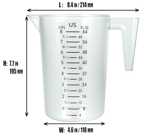 8 Cup/2-Quart Large Measuring Cups, Clear, Strong Food Grade Liquid Measure Pitcher, for Home Hobbies/Professional Kitchen - size: 8 Cup