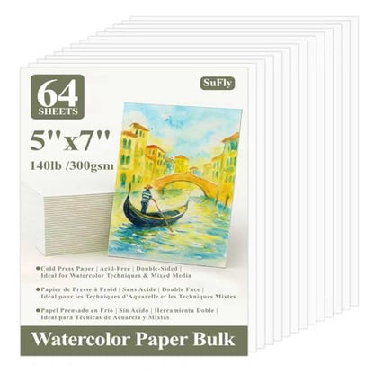 SuFly Water Color Paper 5"x 7", 140lb Cold Press Watercolor Paper_64 Sheets