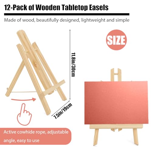 Table Top Easels, 12 Pack 11.6-Inch Wooden Painting Easels Canvas Holder Stands Wooden Canvas Stands for Art & Classroom Home Use