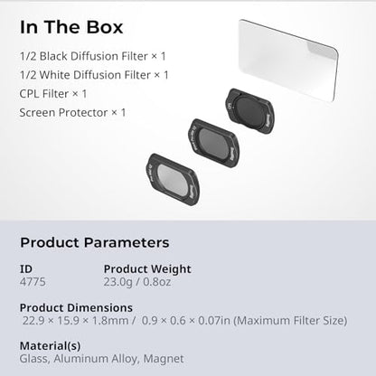 SMALLRIG 1/2 Black & White Diffusion, CPL Filter for DJI Osmo Pocket 4/3 - style: Black / White Diffusion+ CPL Filter