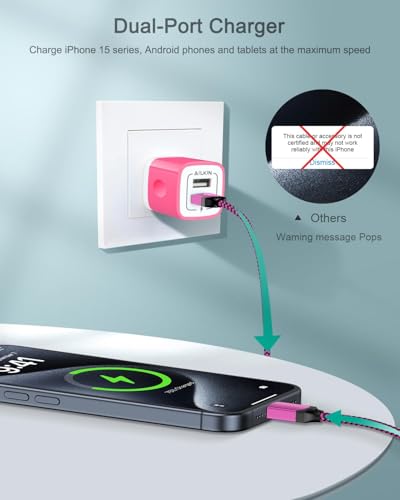 iPhone 17e 16e Wall Charger & USB-C Cable, Charging Power Adapter USBC Cord - color: Pink, style: USB C