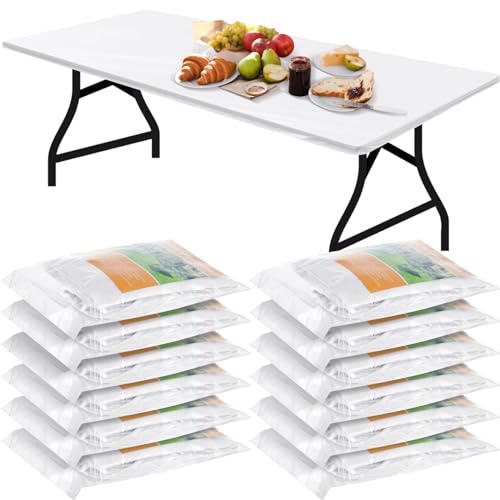Boao 12 Plastic Elastic Fitted Tablecloths, 6 Ft, 72 x 30 Inch, White - color: White, size: 6 Ft, 72 x 30 Inch