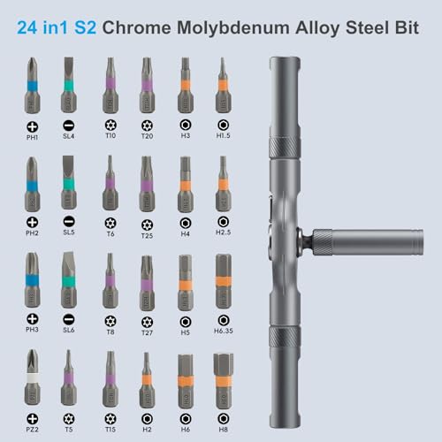 24 in 1 Magnetic Ratchet Small Screwdriver Set, DIY Multi S2 Steel Bits Ratcheting Screwdriver Bits, Removable Self-Assembly Portable Repair Tool Impact Screwdriver, Gifts for Tech Lovers - style: 24 in 1