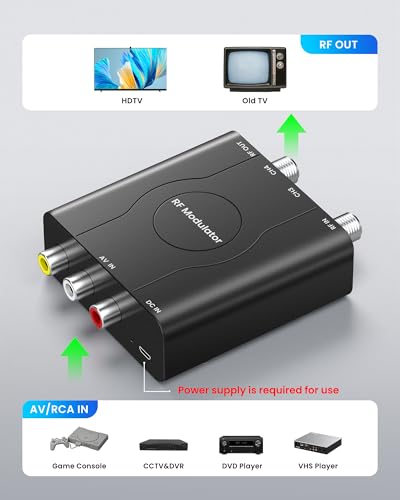 RF Modulator for TV, RCA to RF Coaxial Adapter with 3.3ft RCA Cable