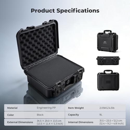 K&F CONCEPT Waterproof Hard Case, IP67 Protective Case with Pre-Scored Foam - color: Black