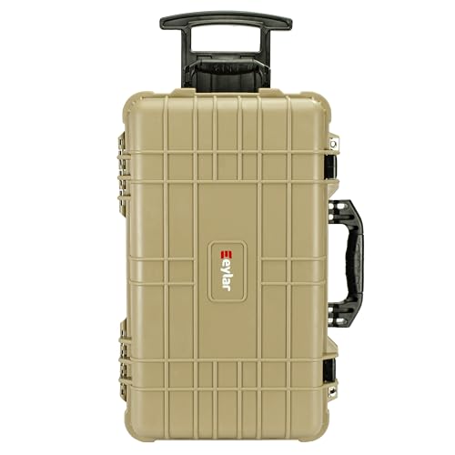 Eylar 22" Carry-On Travel Roller Gear, Camera, Drones, Tools, Equipment Hard Case Waterproof with Foam (Tan) - color: Tan