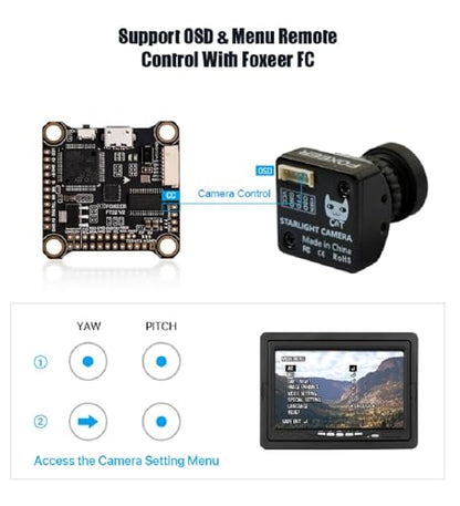 FPV Camera Foxeer Mini Cat 4, 1200TVL Super Starlight Night Vision Camera with 2.1mm Low Light Lens, OSD Menu Remote Control, Global WDR for RC FPV Racing Drone