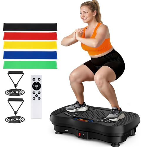 Vibration Plate Exercise Machine, 130 Levels Full Body Workout Vibrating Plate for Lymphatic Drainage Weight Loss, 450 Lbs Capacity Shake Platform with Bluetooth for Women Men - color: Black