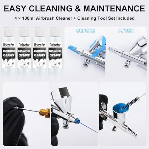 Roizefar Dual-Action Gravity Airbrush Gun with 4 Cleaner for Model Painting