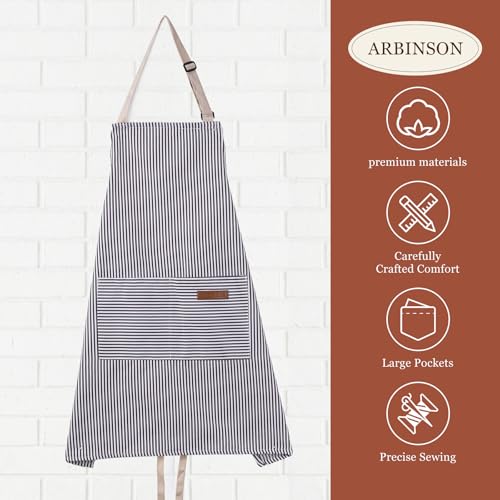 2 Pack Cooking Aprons Adjustable Bib Apron for Women with 2 Pockets, Kitchen Restaurant Men Chefs Aprons - color: Pink/Beige Stripes
