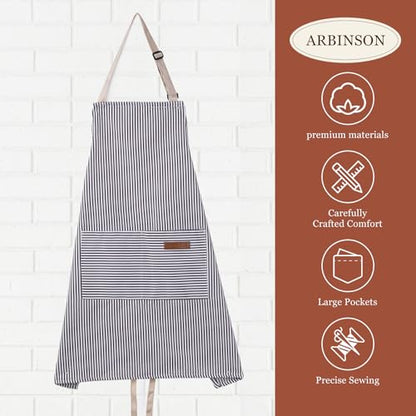 2 Pack Cooking Aprons Adjustable Bib Apron for Women with 2 Pockets, Kitchen Restaurant Men Chefs Aprons - color: Pink/Beige Stripes