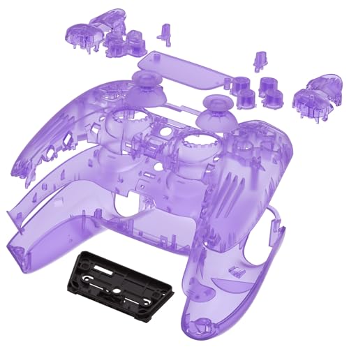 eXtremeRate Full Set Shell with Buttons Touchpad Cover, Clear Atomic Purple Custom Replacement Decorative Trim Shell Front Back Plates Compatible with p s 5 Controller BDM-010 BDM-020 Models - color: Clear Atomic Purple