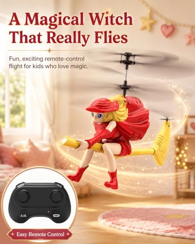 Flying Witch Toy for Kids, Halloween Remote Control Flying Toy - color: Red