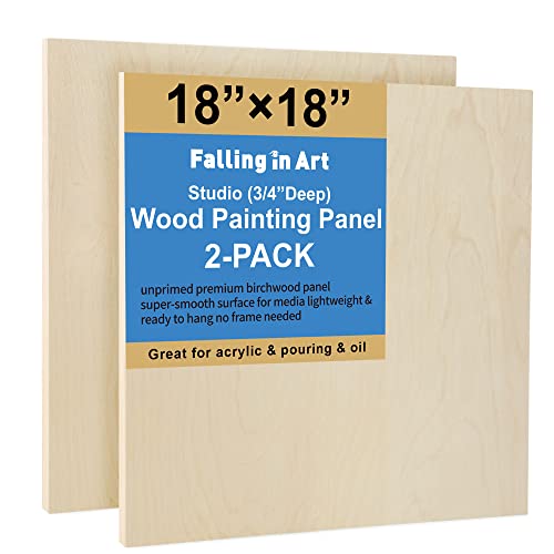 Falling in Art 2 Pack 18x18 Unfinished Birch Wood Panels Kit for Painting - size: 18*18 2-pack