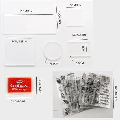 352 Pieces Acrylic Stamp Blocks Tools Set Include 339 Clear Stamp Blocks, 8 Pcs Colorful Craft Ink Pad 5 Pcs Clear Stamping Blocksfor Scrapbooking Card Making DIY