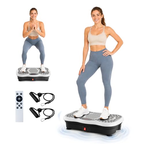 Vibration Plate Exercise Machine for Lymphatic Drainage, 200 Speeds Vibrating Fitness Platform for Full Body Workout and Weight Loss, 300 Lbs Capacity with Resistance Bands for Women Men - color: Gray