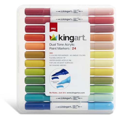 Dual Tone Acrylic Paint Markers 24 Pens, 48 Colors by KINGART