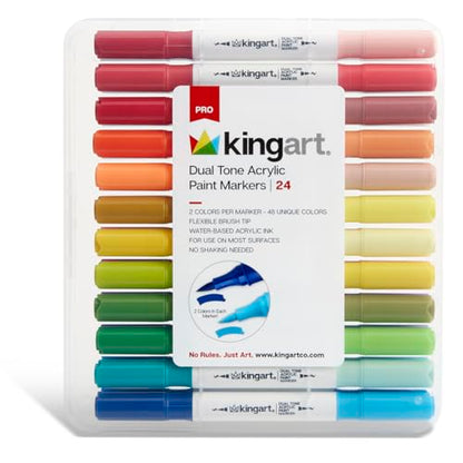 Dual Tone Acrylic Paint Markers 24 Pens, 48 Colors by KINGART