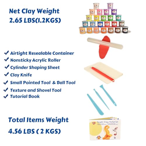 BOHS Foam Clay Kit, 24 Colors, Air Dry Modeling Clay for Arts and Crafts