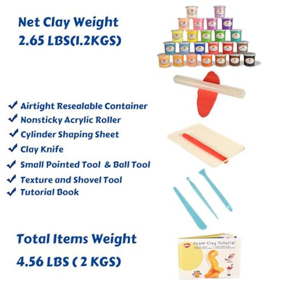 BOHS Foam Clay Kit, 24 Colors, Air Dry Modeling Clay for Arts and Crafts
