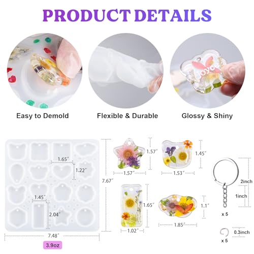 LET'S RESIN Keychain Resin Molds Silicone, 16 Cavity Pendant Casting Mold - color: Geometric Keychain Molds