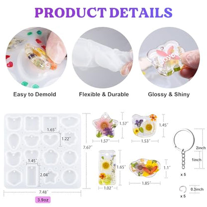 LET'S RESIN Keychain Resin Molds Silicone, 16 Cavity Pendant Casting Mold - color: Geometric Keychain Molds