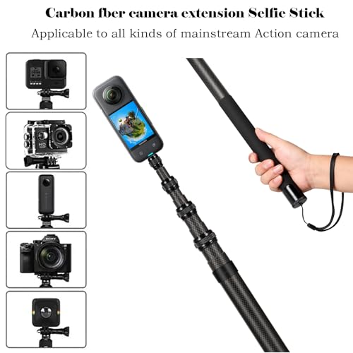 3m Invisible Carbon Fiber Selfie Stick for Insta360 X5/X4(Black) - color: Black