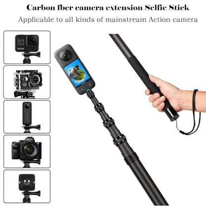 3m Invisible Carbon Fiber Selfie Stick for Insta360 X5/X4(Black) - color: Black