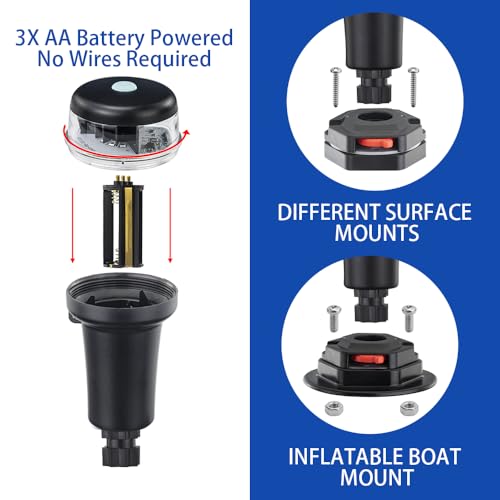 Pactrade Marine Navigation Lights for Boats LED - Red/Green Battery Powered Nav Lights for Boats - Surface Mounts (Flat), Fixed Base, 3-Mode Operation - 1NM Waterproof - style: Surface Mounts (Flat), Fixed Base