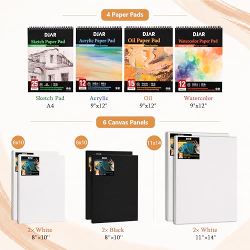 DJAR 174 Pcs All-in-One Art Painting Set with Beech Wood Easel
