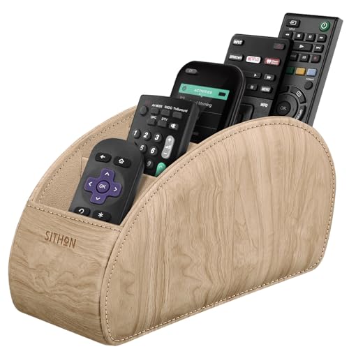 SITHON Remote Control Holder with 5 Compartments - color: Woodgrain Khaki, size: Small