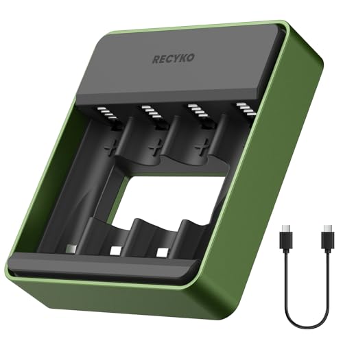 AA AAA NiMH Battery Charger, 4 Individual Bay Charger for Nickel Metal Hydride Rechargeable Batteries, Type-C Connection, PD Compatible, Fast 1-Hour Charging, Safety Protection & Auto Cut-Off