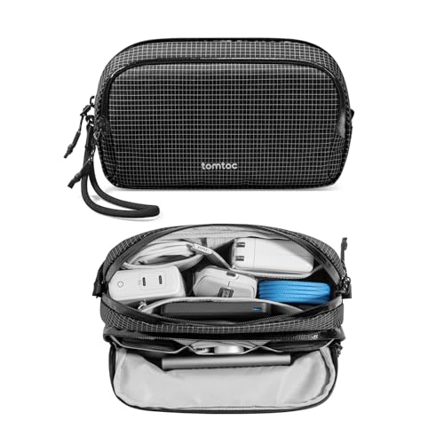 tomtoc Electronic Organizer Travel Case Performance, Dual Compartment Bag - color: Black Plaid, size: Medium