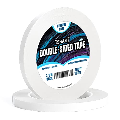 Ultra-Thin Permanent Double-Sided Tape - Double Sided Adhesive Sticky Tape for Arts, Crafts, Photography, Scrapbooking, Tear-by-Hand - Acid Free 2/5 Inch Wide 200FT Long Total - size: 2/5"-2PK
